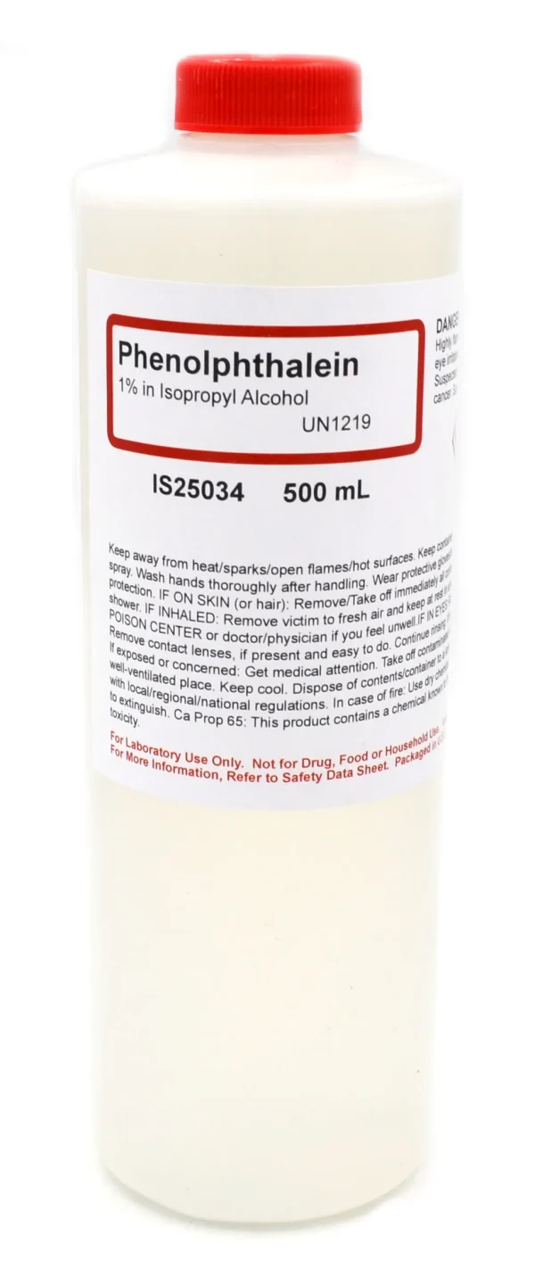 thymolphthalein, Phenolphthalein 1% solution, 500 mL Phenolphthalein 1% solution